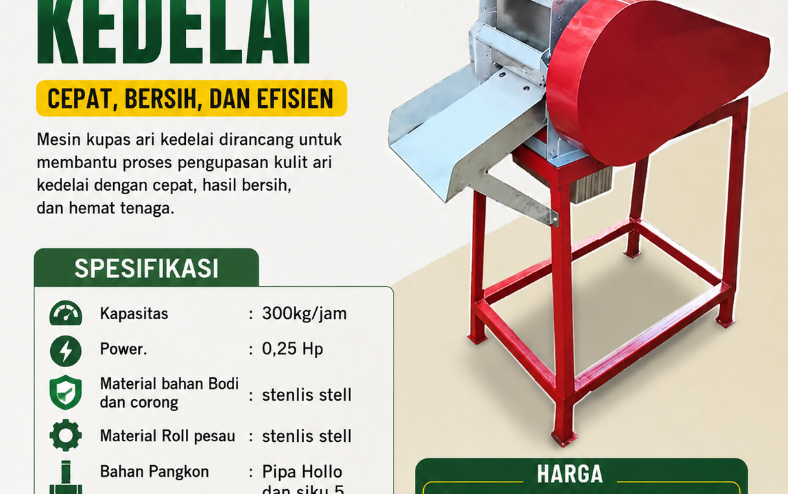 Mesin Kupas Ari Kedelai Kapasitas 300 Kg/Jam untuk Usaha Tahu dan Tempe